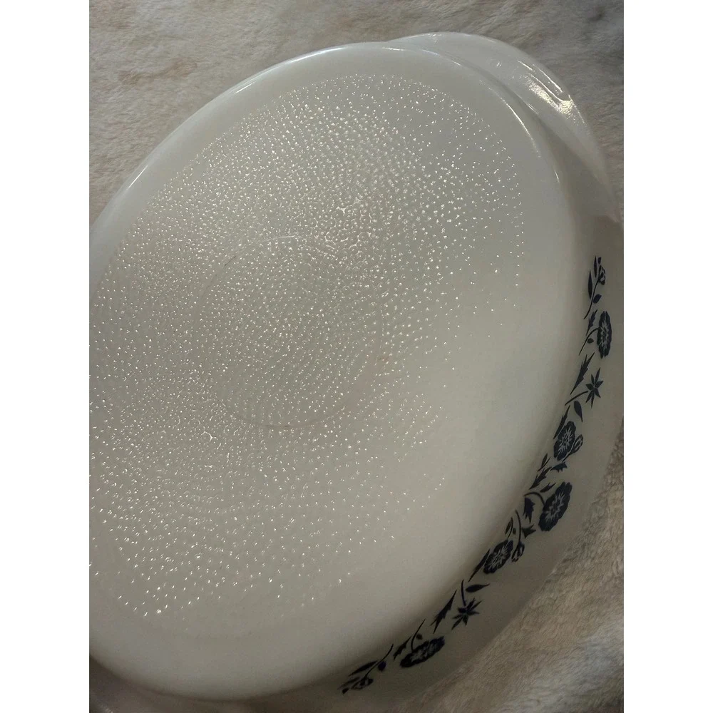 Vintage Glasbake Blue Cornflower Divided Serving Dish Milk Glass Oval 10 inch